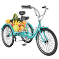 Adult Tricycle 20/24/26 inch 7 Speed, Three Wheel Bicycle for Adult, Trike Cruiser W/ Tools & Big Basket for Exercise Shopping Picnic Outdoor Activities