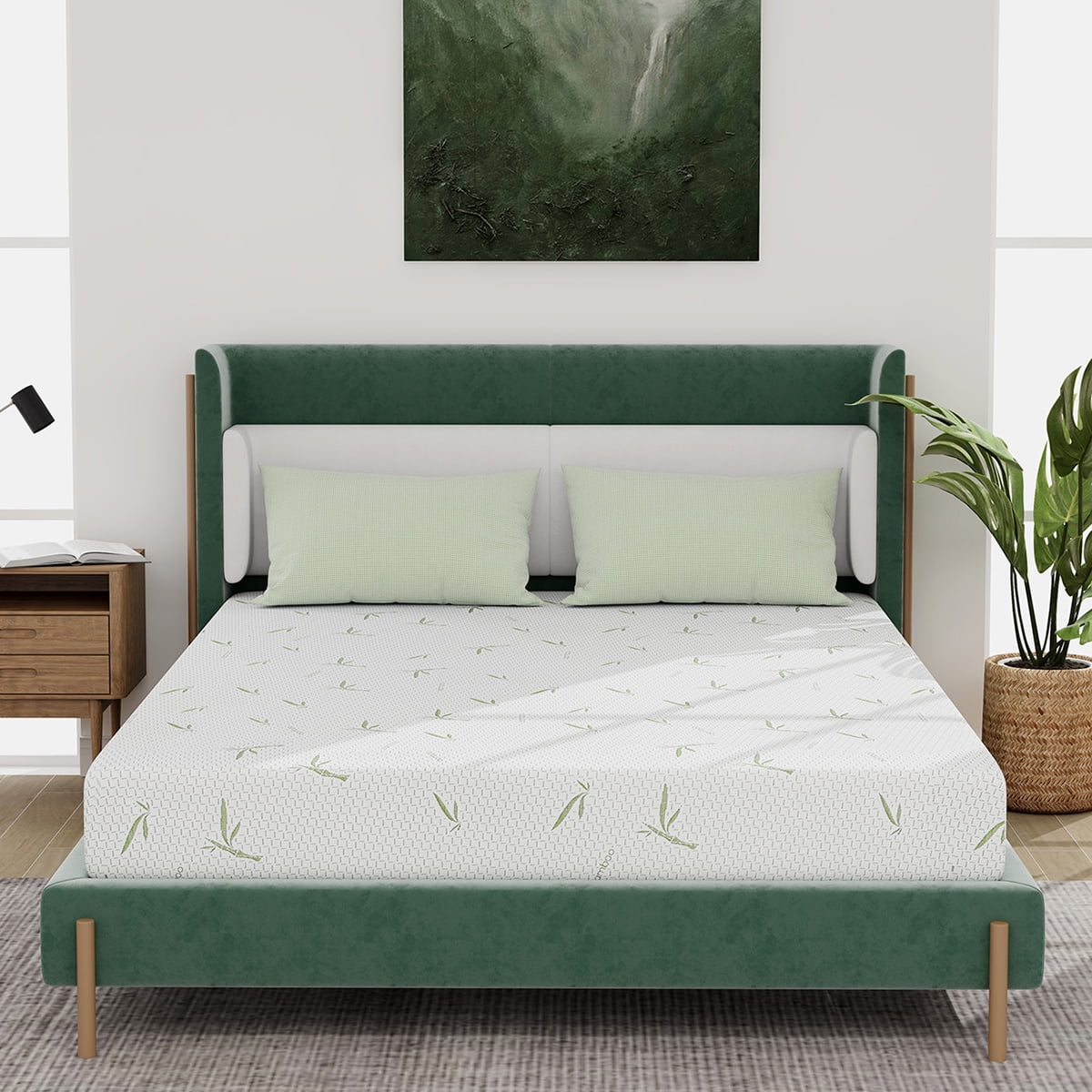 Twin Size Memory Foam Mattress with Bamboo Pattern Cover Breathable Bed Mattress in a Box, CertiPUR-US, Made in USA