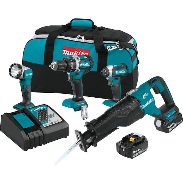 18V 4-Piece 5.0Ah LXT Lithium-Ion Brushless Cordless Combo Kit Hammer Drill/ Impact Driver/ Recipro Saw/ Flashlight