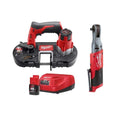M12 12V Lithium-Ion Cordless Sub-Compact Band Saw and 3/8 in. Ratchet Combo Kit W/ (1) 2.0Ah Battery and Charger