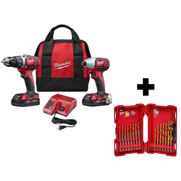 M18 18V Lithium-Ion Cordless Drill Driver/Impact Driver Combo Kit (2-Tool) W/ 23PC Drill Bit Set