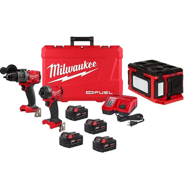 M18 FUEL 18-Volt Li-Ion Brushless Cordless Hammer Drill and Impact Driver Combo Kit (2-Tool) w/4 Batteries & Work Light