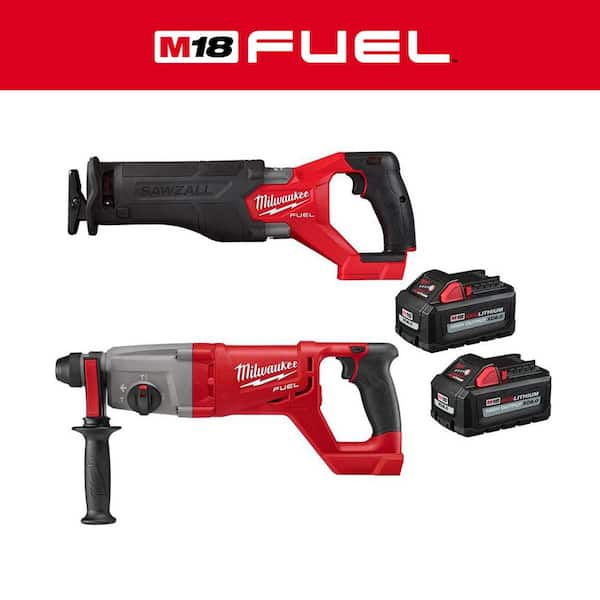 M18 FUEL 18-Volt Lithium-Ion Brushless Cordless SAWZALL w/1 in. SDS-Plus Rotary Hammer, Two 6 Ah High Output Batteries