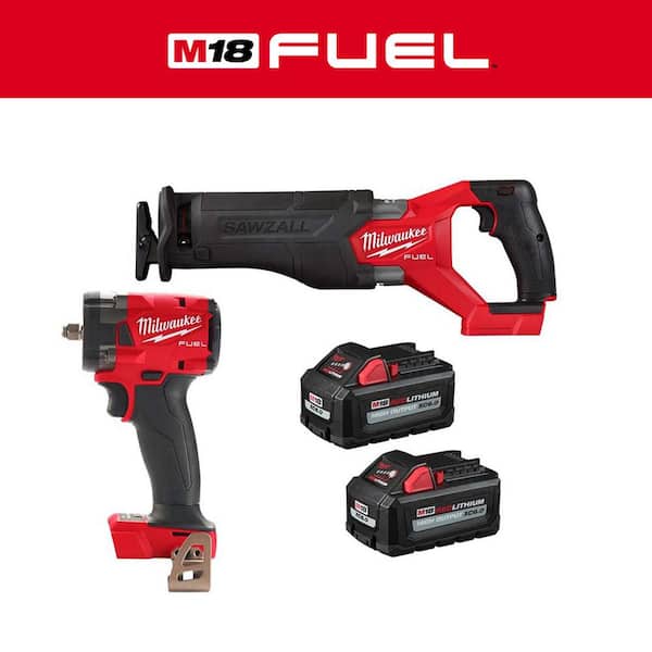 M18 FUEL GEN-2 18-Volt Lithium-Ion Brushless Cordless SAWZALL w/3/8 in. Impact Wrench w/F Ring, Two 6 Ah HO Batteries