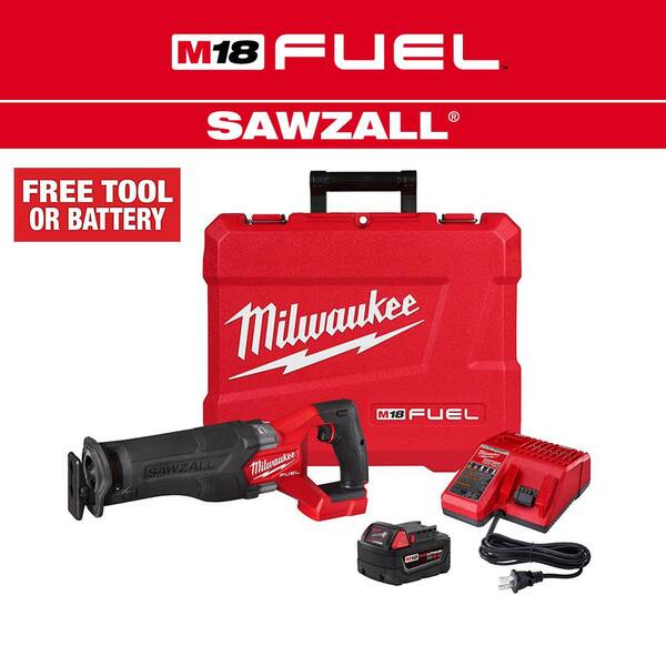 M18 FUEL 18V Lithium-Ion Brushless Cordless SAWZALL Reciprocating Saw Kit W/one 5.0 Ah Batteries, Charger and Case