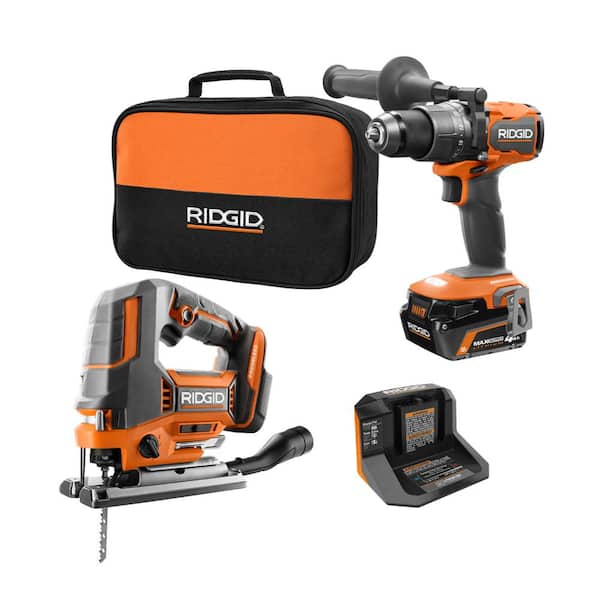 18V Brushless Cordless 2-Tool Combo Kit w/ Hammer Drill/Driver, Jig Saw, 4.0 Ah MAX Output Battery, Charger & Bag
