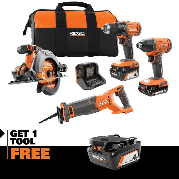 18V Cordless 4-Tool Combo Kit with 4.0 Ah Battery, 2.0 Ah Battery, Charger, Bag and 18V 4.0 Ah Battery
