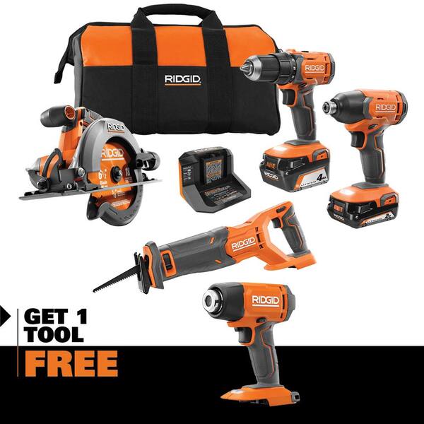 18V Cordless 4-Tool Combo Kit with 4.0 Ah Battery, 2.0 Ah Battery, Charger, Bag and 18V Compact Heat Gun
