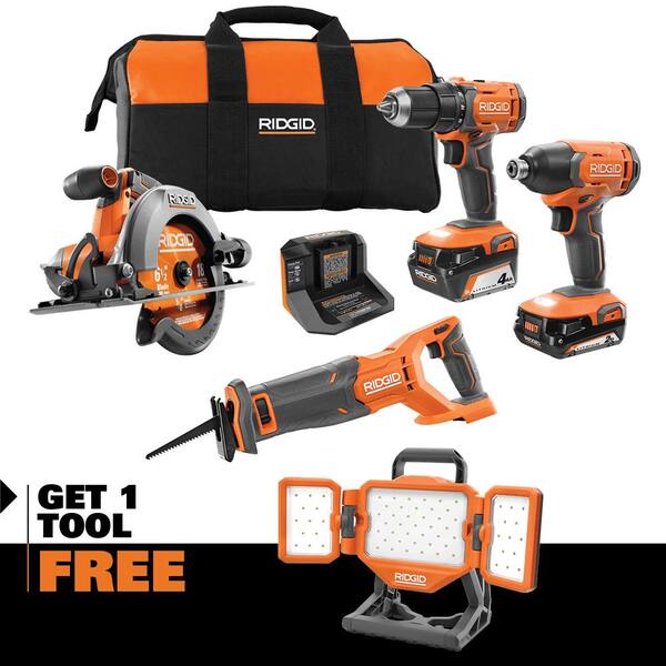 18V Cordless 4-Tool Combo Kit with 4.0 Ah Battery, 2.0 Ah Battery, Charger, Bag and 18V Hybrid LED Light