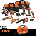 18V Cordless 8-Tool Combo Kit with (3) Batteries, Charger, and Bag with 18V 6-Port Charger