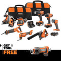 18V Cordless 8-Tool Combo Kit with (3) Batteries, Charger, and Bag with 18V Cut-Out Tool