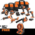 18V Cordless 8-Tool Combo Kit with (3) Batteries, Charger, and Bag with 18V Hybrid Fan