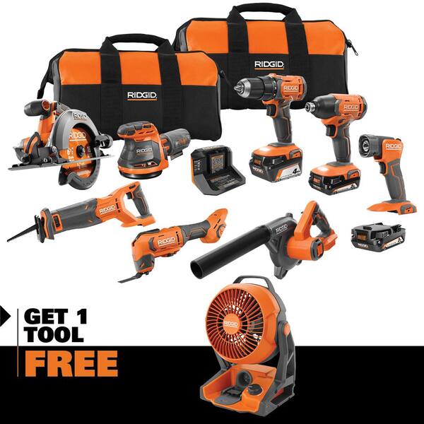 18V Cordless 8-Tool Combo Kit with (3) Batteries, Charger, and Bag with 18V Hybrid Fan