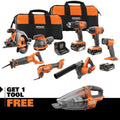 18V Cordless 8-Tool Combo Kit with (3) Batteries, Charger, and Bag with 18V Hand Vacuum