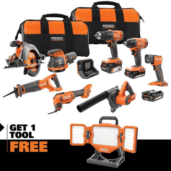 18V Cordless 8-Tool Combo Kit with (3) Batteries, Charger, and Bag with 18V Hybrid Panel Light
