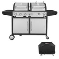 3-Burner Propane Gas and Charcoal Combo Grill in Black with Grill Cover