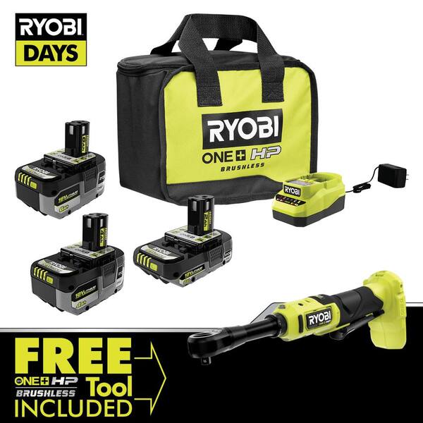 ONE+ 18V Lithium-Ion 2.0 Ah, 4.0 Ah, and 6.0 Ah HIGH PERFORMANCE Batteries & Charger Kit w/ HP Brushless Ratchet