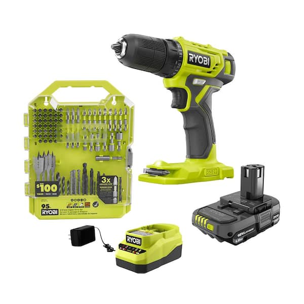 ONE+ 18V Cordless 3/8 in. Drill/Driver Kit with 1.5 Ah Battery, Charger, and Drill and Drive Kit (95-Piece)