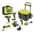 ONE+ HP 18V Brushless Cordless 5-Tool Combo Kit with Batteries, Charger, Bag, and LINK Rolling Tool Box
