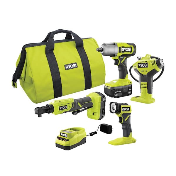 ONE+ 18V Cordless 4-Tool Combo Kit with 4.0 Ah Battery, 1.5 Ah Battery, Charger, and Bag